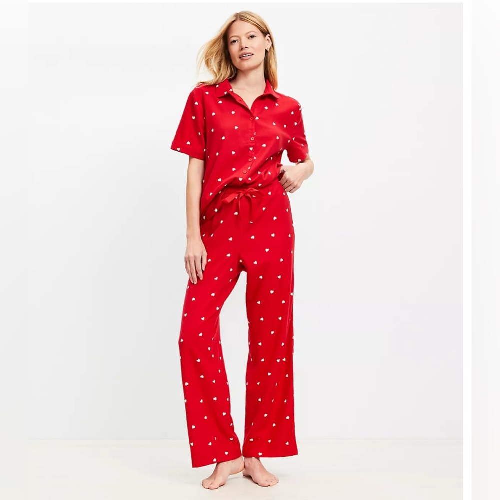 LOFT Red Mini Heart pajama pant